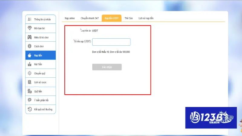 Nạp 123B qua USDT an toàn