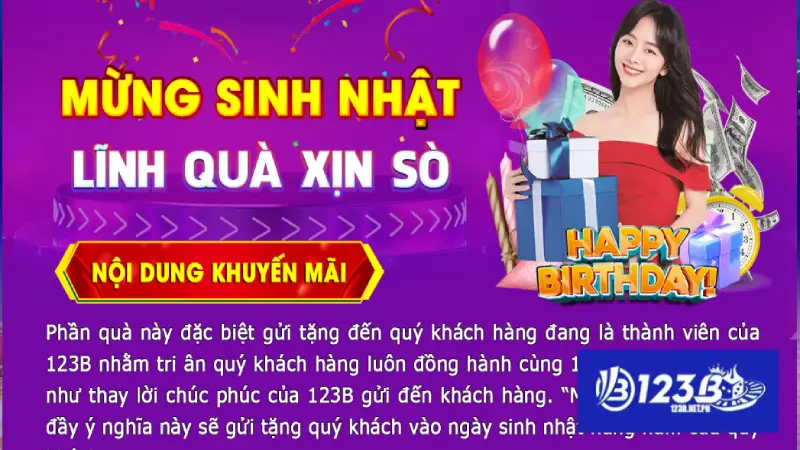 Nhận khuyến mãi sinh nhật 123B đơn giản