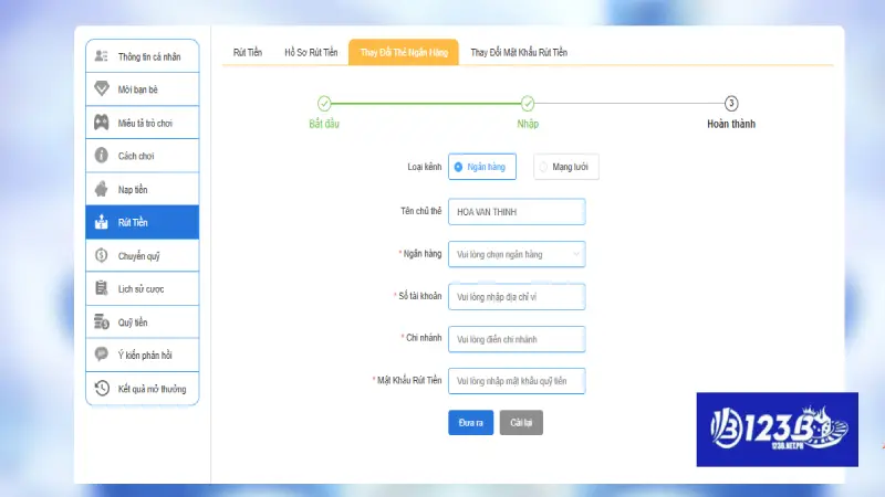 Rút tiền từ 123B quan ngân hàng